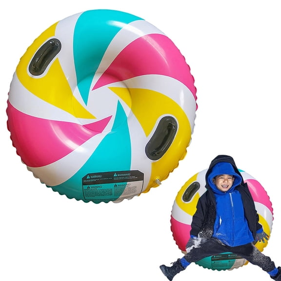 Inflatable Snow Sled Circle with Handles, Thickened Ski Mat for Winter Outdoor Activities, Christmas Gift for Snow Play and Holiday Season Fun.