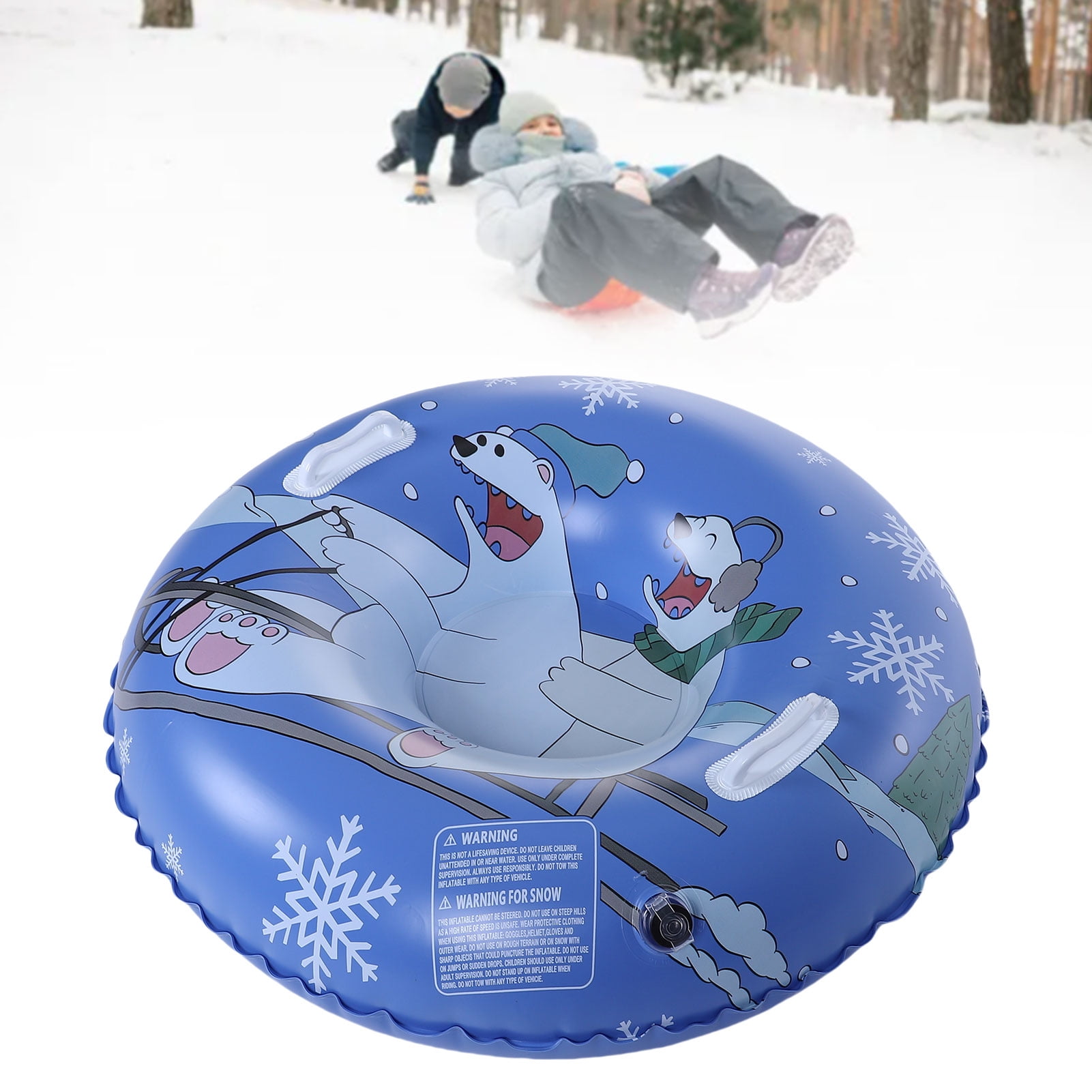 Inflatable Snow Tube 36 Inch Kids Snow Sled Thickened Bottom Round Sledding Tube with Handles & Repair Patches Blow Up Sled for Winter Outdoor Sledding Activity