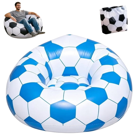 Inflatable Soccer Ball Chair with Built-in Pump, Sports Ball Inflatable Couch, Portable Blow up Bean Bag Chair for Soccer Room Decor, Couch for Sports Theme Party Decor (Black)