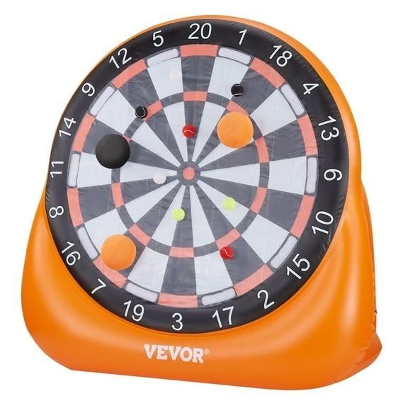Inflatable Soccer Dart Board Over 6 Feet with 4 Kick Balls, 12 Tennis Balls, Electric and Manual Pumps, Scoreboard, Marker, Ground Stakes, Repair Patches, and Storage Bag for Outdoor Fun and Parties