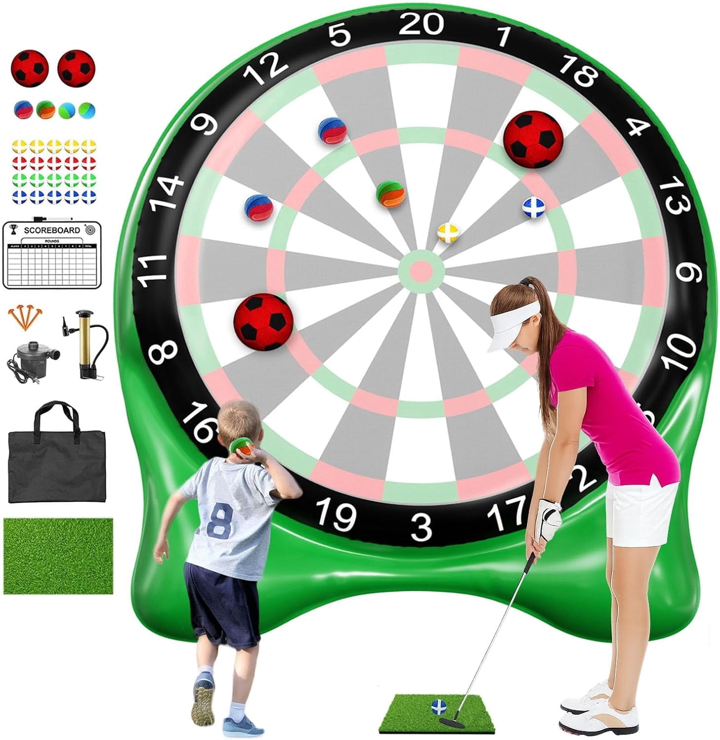 Inflatable Soccer Dart Board, 6ft Giant Kick Darts, Indoor Outdoor Lawn Yard Game for Kids Adults