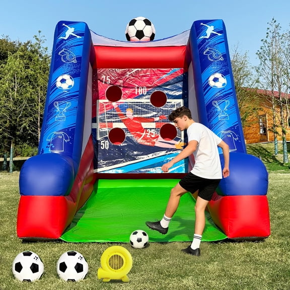 Inflatable Soccer Dartboard, Commercial Grade PVC Soccer Game with 2 Balls & Air Blower, 4-Target Scoring Inflatable Carnival Game for Outdoor Fun, Home & Rental Use