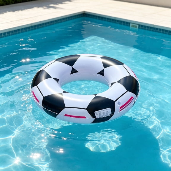 Inflatable Soccer Swim Ring, Black and White Pool Float Tube with Durable , for Summer Water Fun and Beach Parties