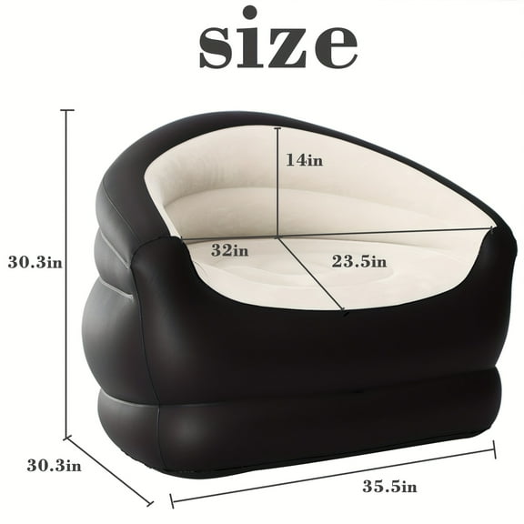 Inflatable Sofa, Air Flocking Couch Loveseat for Outdoor Camping, Black&Beige (No Pump Included)