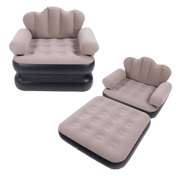 Inflatable Sofa Bed, Foldable Thickened Flocked PVC Blow up Sofa, 5-in-1 Air Couch Mattress for Camping (Pump Not Included)