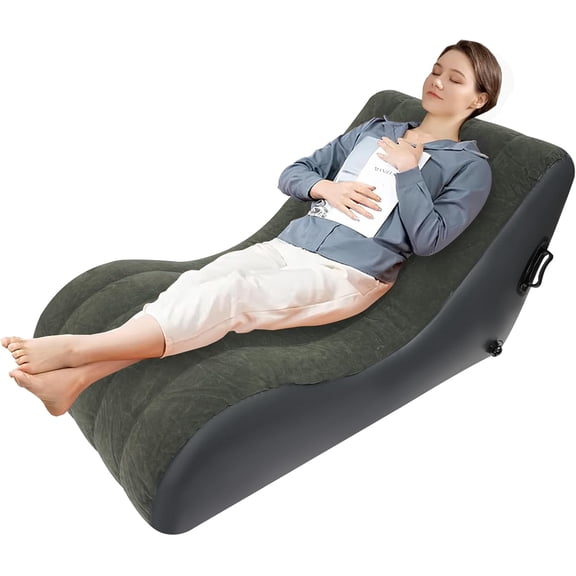 Inflatable Sofa Bed, Velvety Portable Folding Lounger with Air Pump for Bedroom Office Backyard Beach Traveling Camping Picnics 35.4 * 55.1 * 27.5in