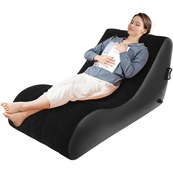 Inflatable Sofa Bed, Velvety Surface, Portable Folding Lounger with Air Pump for Bedroom Balcony Office Backyard Beach Traveling Camping Picnics, 35.4 * 55.1 * 27.5in (Black)