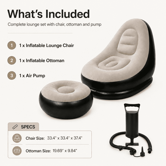 Inflatable Sofa Chair for Adults, Portable Camping Couch and Outdoor Lounger for Backyard, Patio, Beach, Poolside, Lawn, Picnic, Garden, Festival, Road Trips and Vacation Relaxation