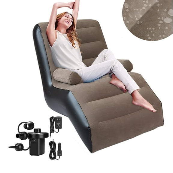 Inflatable Sofa Chair with Household air Pump, Lounger Sofa for IndoorLiving Room, Foldable Lounge Chair with Armrests for Living Room, Bedroom, Office,Travel, Camping Brown