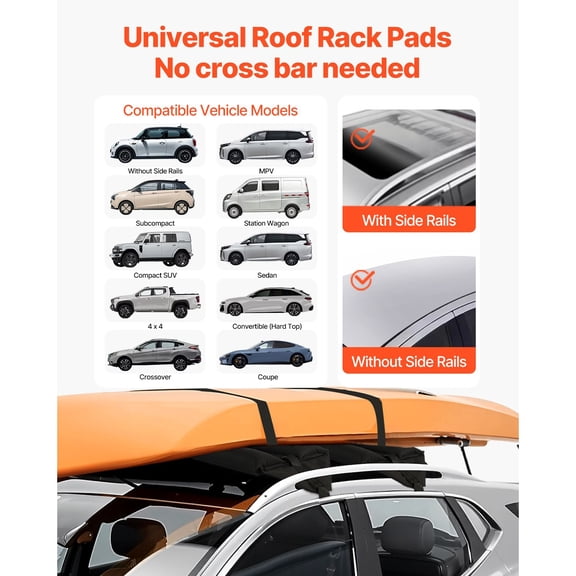 Inflatable Soft Roof Rack Bars, 37.6-Inch Universal Car Roof Rack Pads, 88LBS Loading Luggage Kayak Carrier with 2 Tie-Down Straps & Ropes, Hand Air P