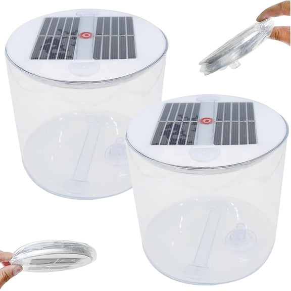 Inflatable Solar Lantern 2Pcs Waterproof Portable Foldable with Handle for Camping Hiking Travel Emergency