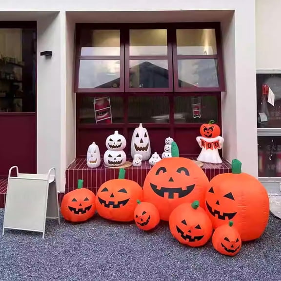 Inflatable Spooky Pumpkin Ghost Decoration 7ft Tall, Self Inflating Yard Prop with Continuous Air Blower, Built in Glowing LED Eyes Weatherproof PVC, Haunted Scene for Lawn
