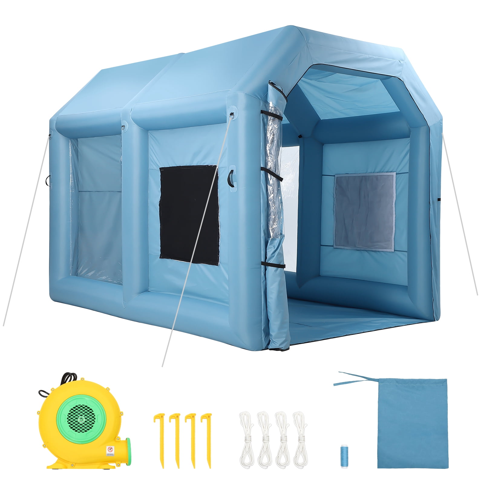 Inflatable Spray Paint Tent, Blue Portable Spray Shelter with 3-Layer HEPA Filtration & High-Speed Blower for Garage, Workshop, Car & Furniture