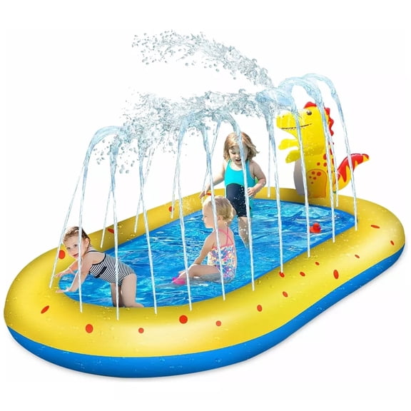 Inflatable Sprinkler Pool , Cute Dinosaur Pool, 3-in-1 Backyard Splash Pad Swimming Outdoor Water