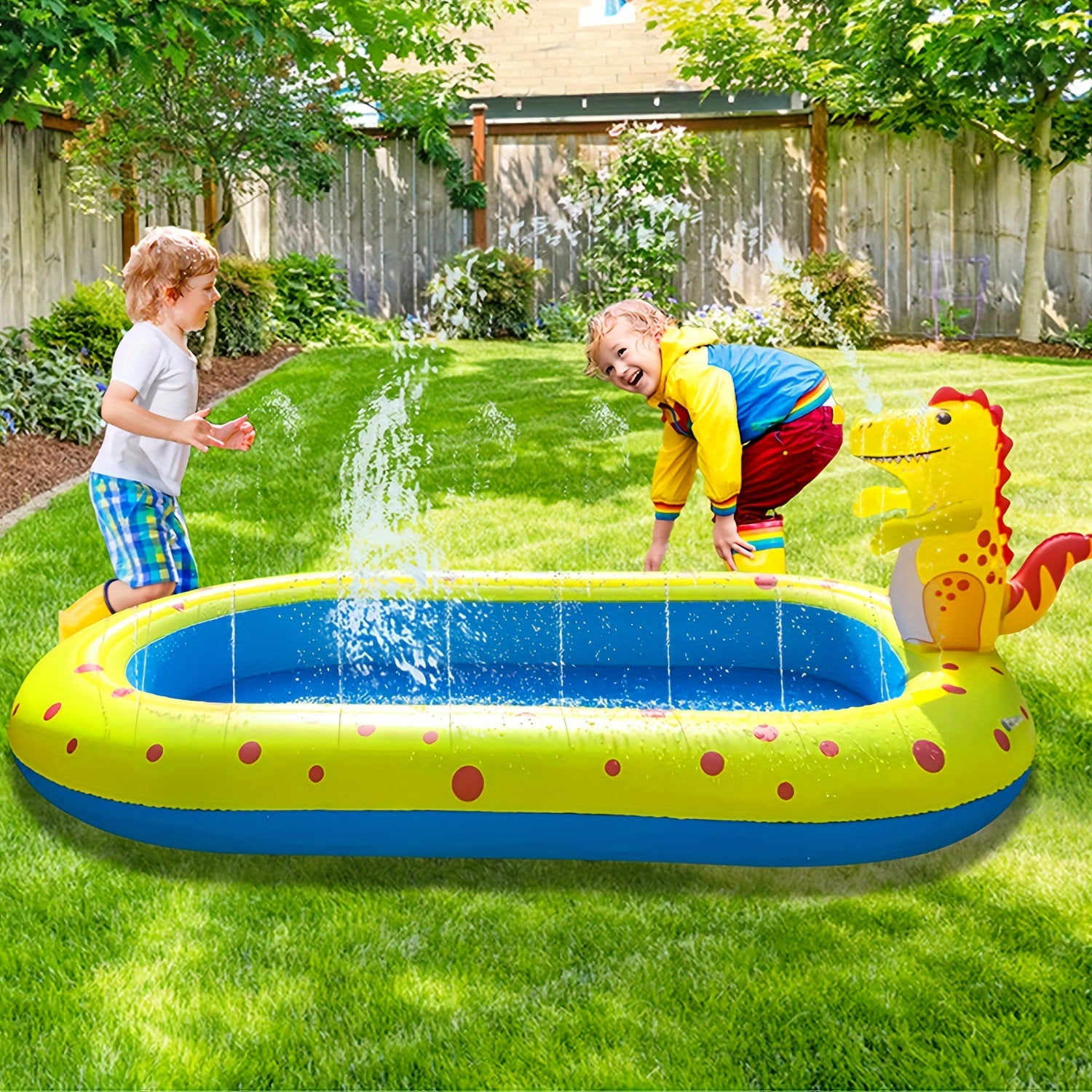 Inflatable Sprinkler Pool For Kids, Cute Dinosaur Kiddie Pool, 3in1 Backyard Splash Pad
