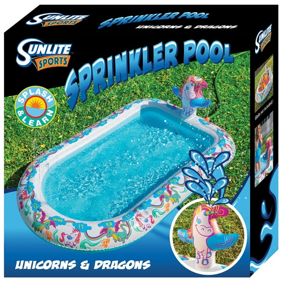Inflatable Sprinkler Pool, Outdoor Play for Kids and Toddlers, Water Wading Pool with Unicorn and Dragon Print Design, Educational Fun Toy for Learning and Playing