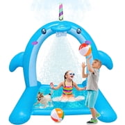 Inflatable Sprinkler Toys for Kids, Giant Inflatable Dolphin Water Toys Splash Pad with Basketball Hoop, Fun Sprinkler Summer Outdoor Game for 3-8