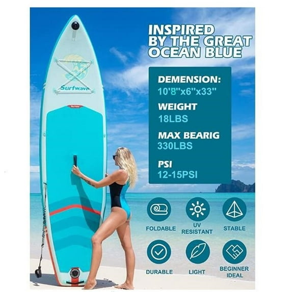 Inflatable Stand Up Paddle Board for Adults & Youth - 3-Fin Stability, Premium Gear Set with Adjustable Paddle, Pump, Leash, Compact Backpack & Mint Green Design