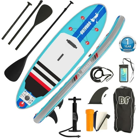 Inflatable Stand Up Paddle Board with SUP Accessories & Backpack. Paddle Boards for Adults. Non-Slip Deck, Wide Stance, Bottom Fin, Double Action Pump.