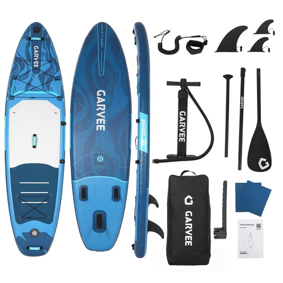 Inflatable Stand Up Paddle Board 10'6", Wide SUP with Camera Mount, Non-Slip EVA Deck, 320 lb Capacity, Dark Blue