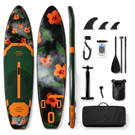 Inflatable Stand Up Paddle Board, Flower 11'6"*35"*6", Extra Wide Stable Lake Paddling Board for Beginners