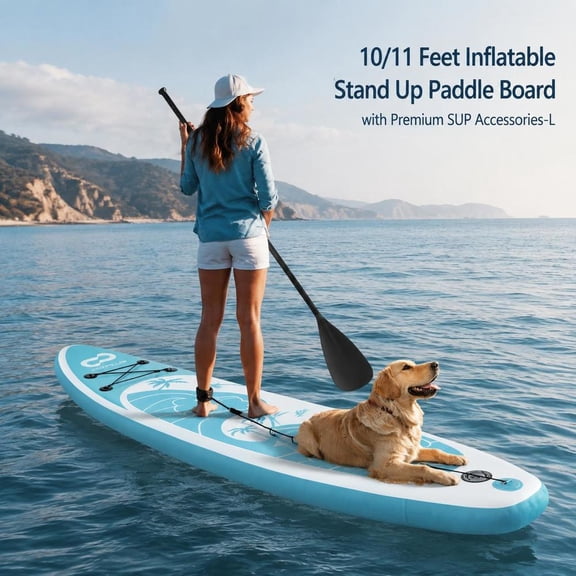 Inflatable Stand up Paddle Board, 10/11 Ft SUP, Drop Stitch PVC Construction, Non-Slip EVA Deck for Water Sports