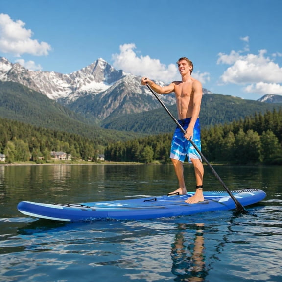 Inflatable Stand up Paddle Board with Adjustable Aluminum Paddle, Hand Pump, Pressure Gauge, Triple Fins, Safety Leash and Backpack - S