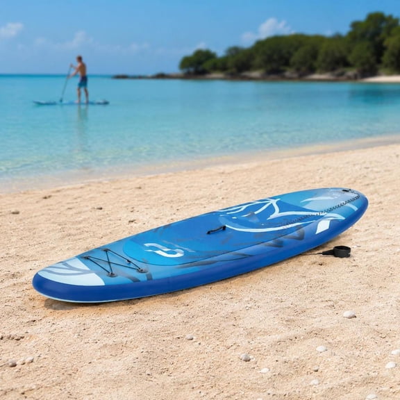 Inflatable Stand up Paddle Board, with adjustable aluminum paddle, hand pump, pressure gauge, triple fins, safety leash and backpack, size S