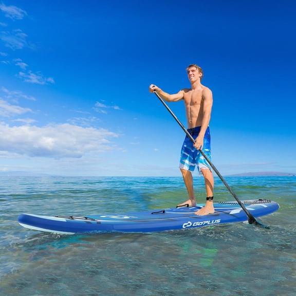 Inflatable Stand up Paddle Board, with adjustable aluminum paddle, hand pump, pressure gauge, triple fins, safety leash and backpack, size S