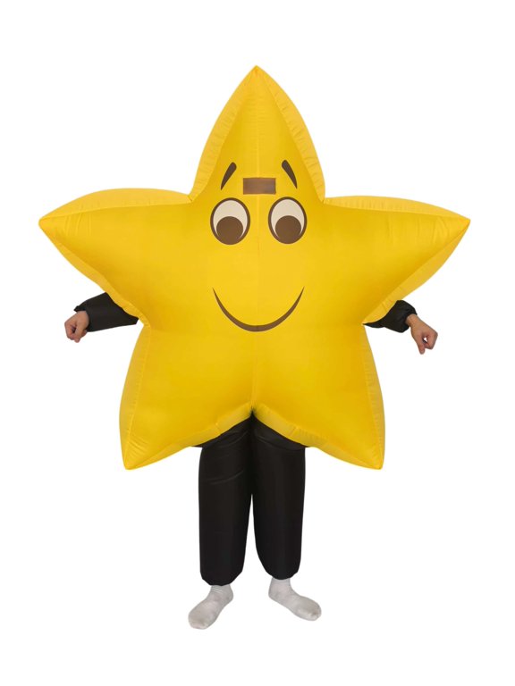 Inflatable Star Costume Yellow Smiling Blow Up Star Suit Unisex Funny Full Body Outfit for Halloween Christmas Parade Cosplay Party Fancy Dress