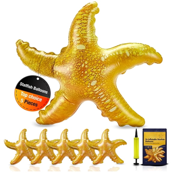 Inflatable Starfish Balloons 5-pack 24+ inch Large Durable PVC Reusable Party Decor