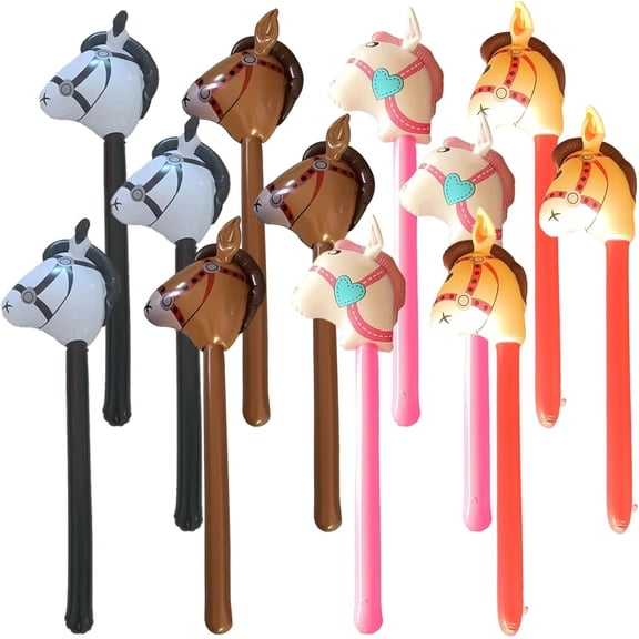 Inflatable Stick Horse 12 Pcs 38 in PVC Blow Up Horse Toy for Cowboy Party, 4 Colors