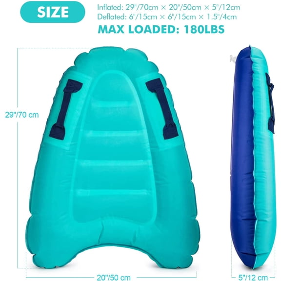 Inflatable Surf Body Board with Handles, Lightweight Swimming Floating Surfboard Aid Mat Learn to Swim, Beach Safety Theme Surfing Swimming Summer Water Fun Toy for Both Kids and Adult