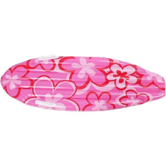 Inflatable Surfboard Raft, 43x16 Portable Pink Flower Pattern PVC Pool Float for Party Summer Water Fun
