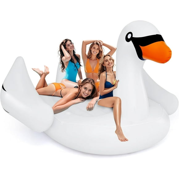 Inflatable Swan Floating Island, 4 People Pool Float with Cup Holders, Recreational Dock for Lake, Pool, Water Park, Beach