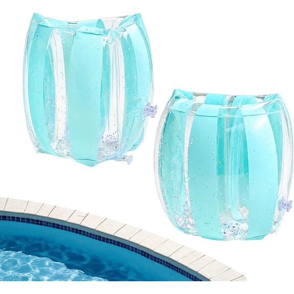 Inflatable Swim Arm Bands, PVC Swimming Arm Floaties with Sequins, Adjustable Water Wings for Pool Beach Training