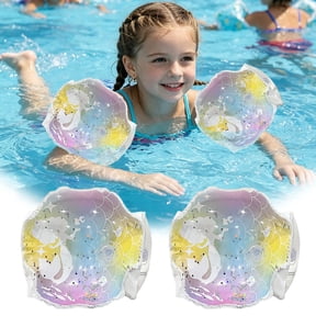 Inflatable Swim Arm Bands with Sparkle Sequins, Flower Pattern Floating Water Wings for Swimming Training, Adorable Summer Pool Floaties