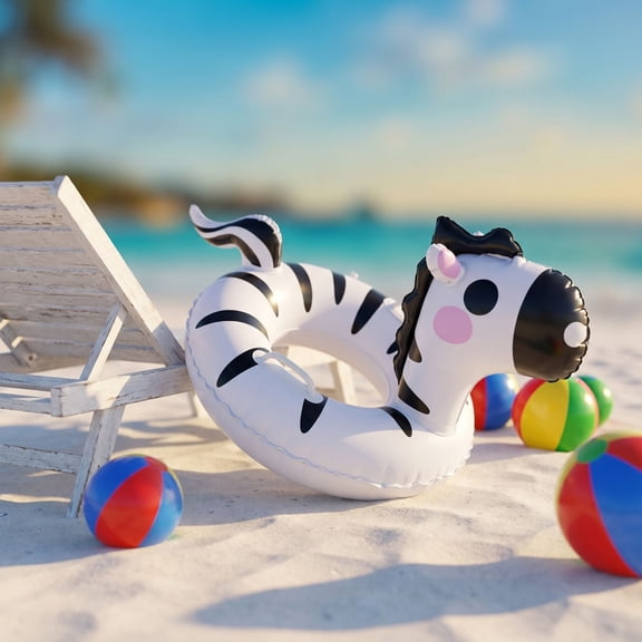 Inflatable Swim Ring for Kids with Handles Cute Zebra Pool Floatie for Summer Water Play Safe Pool Beach Fun for Toddlers Ages 3-8 PVC Lightweight Easy to Inflate