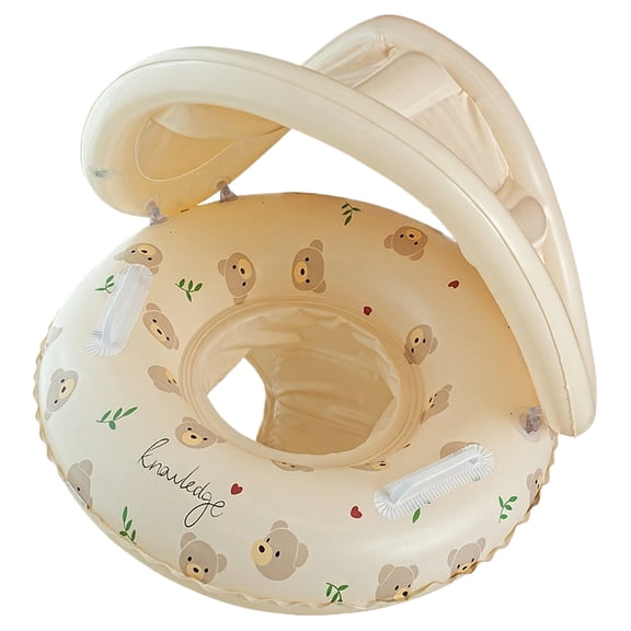 Inflatable Swim Ring, Thickened with Canopy, Bear Print, 1 Pack, Pool Float for Summer Water Fun