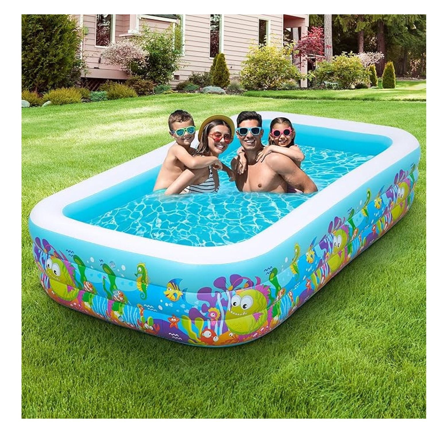 Inflatable Swimming Pool 120"x72"x22" Blow up Pool, Full-Sized Above Ground Family Pool, Summer Water Party, Backyard, Outdoor Beach Garden Lawn,Ocean Blue