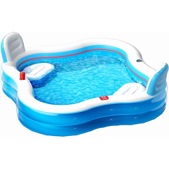 Inflatable Swimming Pool with 2 Seats and Backrests, 80" L x 80" W x 16.5" D Large Full-Sized Family Pools for Kids and Adults for Backyard, Garden, Outdoors, Clear Blue