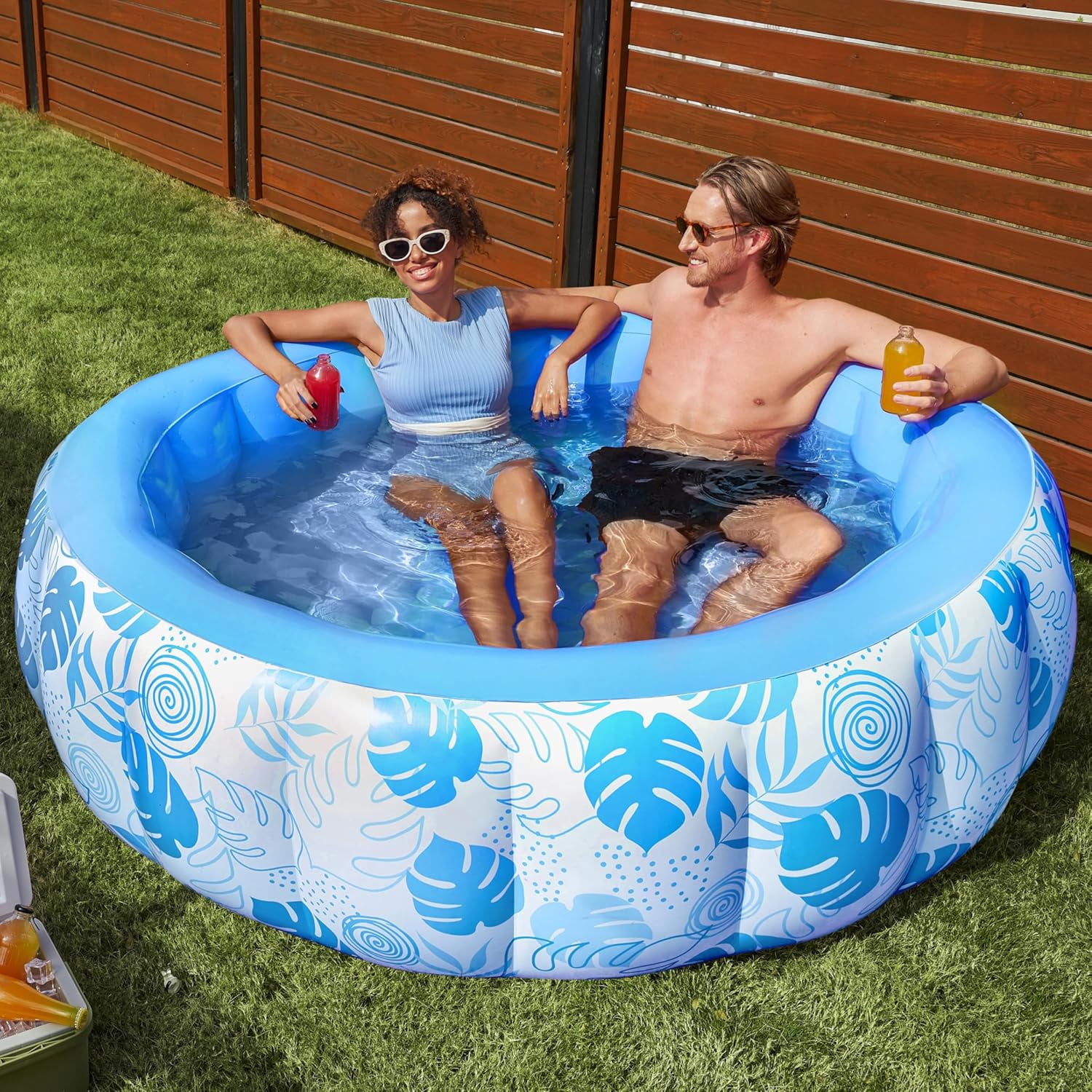 Inflatable Swimming Pool,5.5ft x 20 Inch Full-Sized Blow Up Durable Thickened Luxury Above Ground Family Pool with Comfortable Backrest for Summer Water Party Backyard Garden Lawn