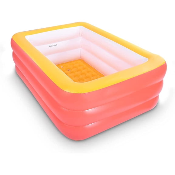 Inflatable Swimming Pool, 59" X 45" X 20" Kiddie Pools with Inflatable Soft Floor, Durable Blow Up Pools for Backyard, Garden or Indoor (Orange)