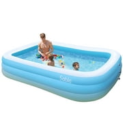 Inflatable Swimming Pool, 92" X 56" X 20" Full-Sized Family Kiddie Pool, Thick Wear-Resistant Rectangular Above Ground Garden Backyard Summer Water Party for Kids, Adults, Family, Children Age 3+