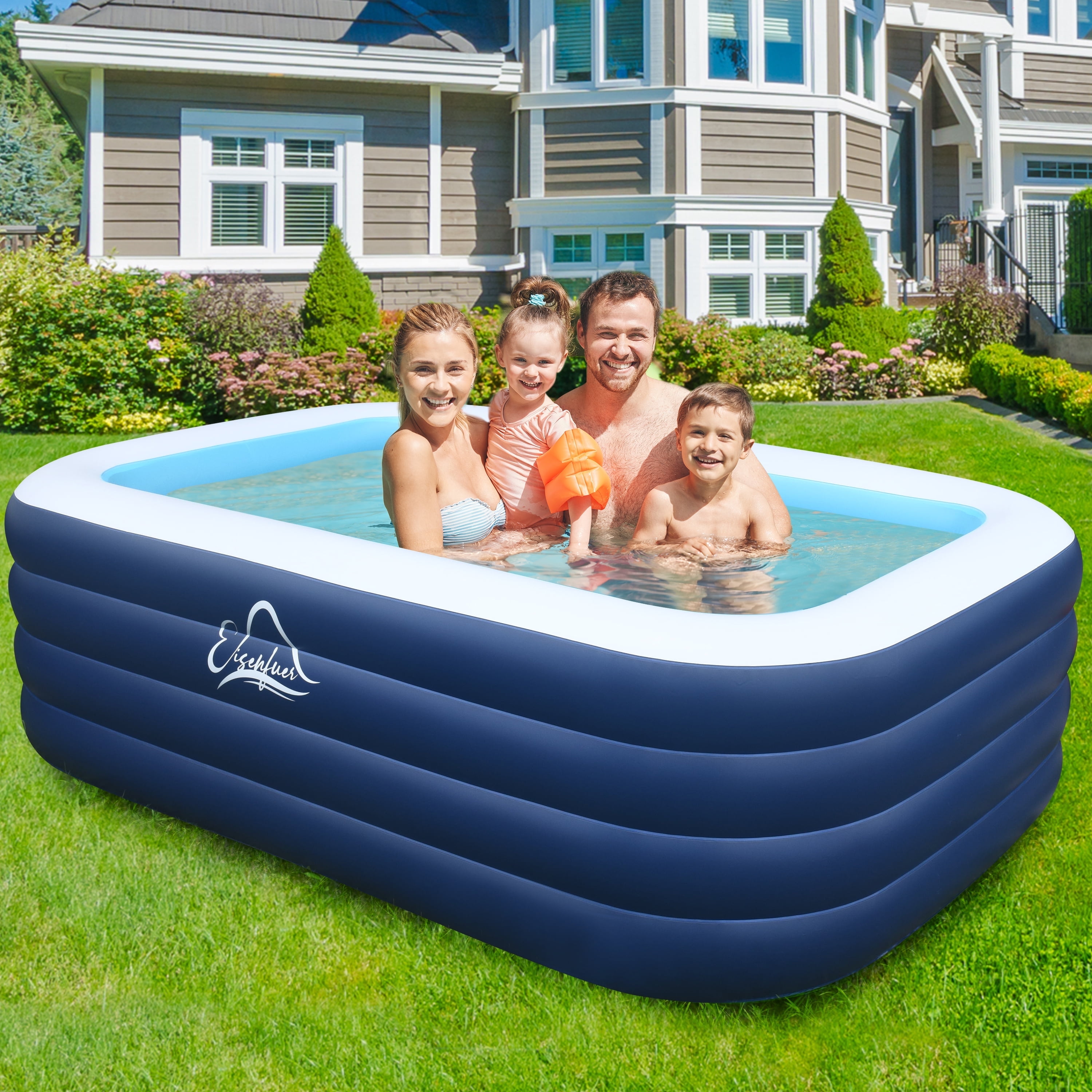 Inflatable Family Swimming Pool, 99"x60"x28" Oversized, Extra-Deep & Reinforced - for Adults, Kids, Backyard, Garden, Summer Fun