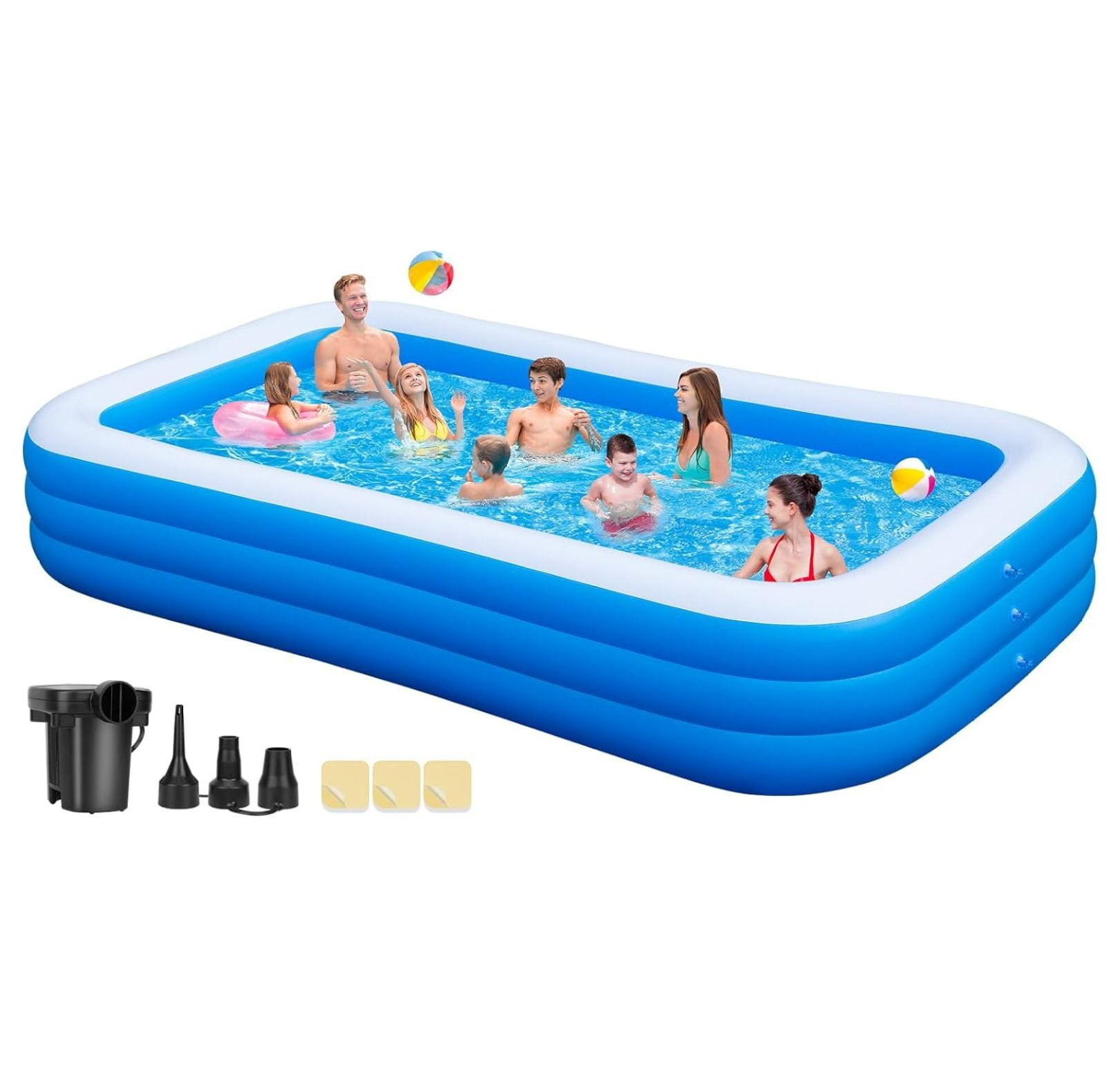 Inflatable Swimming Pool with Air Pump，Blow Up Pool, 130"x 72" x 22" Large Family Swimming Pools