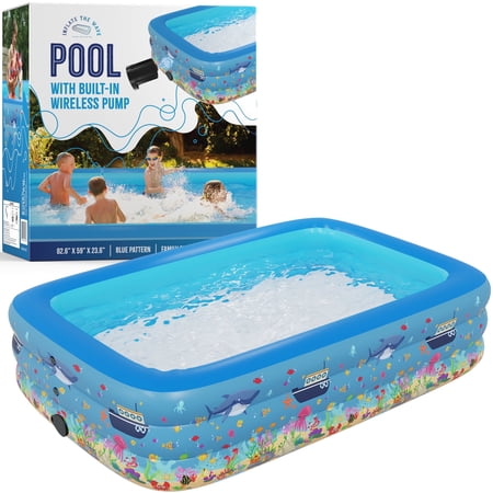 Inflatable Patterned Swimming Pool with Built-in Air Pump, Self Inflating, Medium