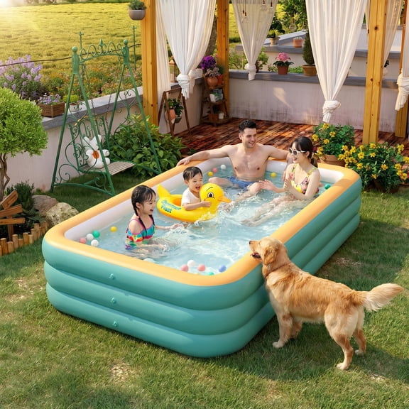 Inflatable Swimming Pool, Family Size Above Ground Pool for Adults Kids, Thickened PVC Outdoor Backyard Pool, Portable Kiddie Pool Water Play Center with Easy Setup 71 51 22 in