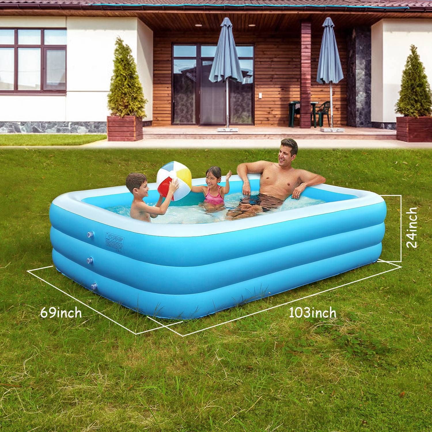 Inflatable Swimming Pool Family Swim Play Center Lounge Pool, Portable Blow Up Water Pool for Outdoor Garden Backyard Patio Summer Water Party, Large Space Durable Inflatable Pool for All Ages