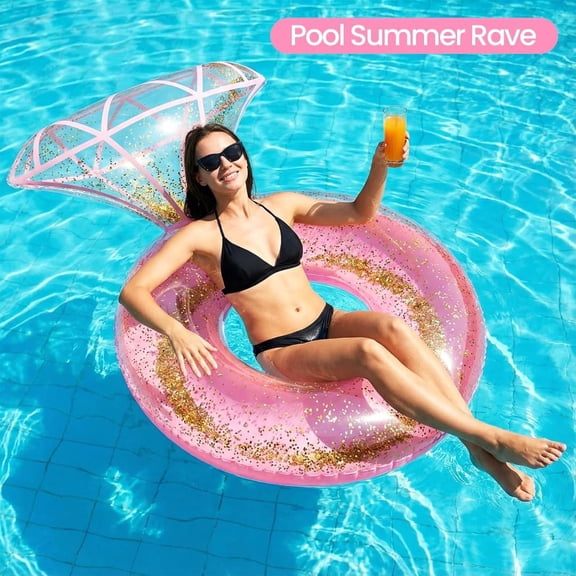Inflatable Swimming Pool Float Ring, Outdoor Swimming Pool Party Decoration, Portable Inflatable FloatSparkling Bachelorette Party and Wedding Decoration, Gift for Brides, Engagement Photo Props.
